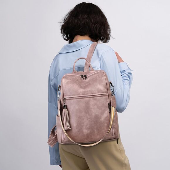 designer leather purse backpack Bostanten Structured Work Woman Backpack for College, Brown two outer pockets 8414 Leather Backpack : Best